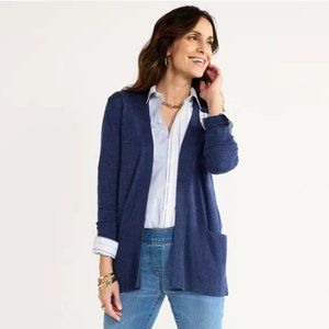 Croft & Barrow® Classic Ribbed Open-Front Cardigan - Petite (Blue)